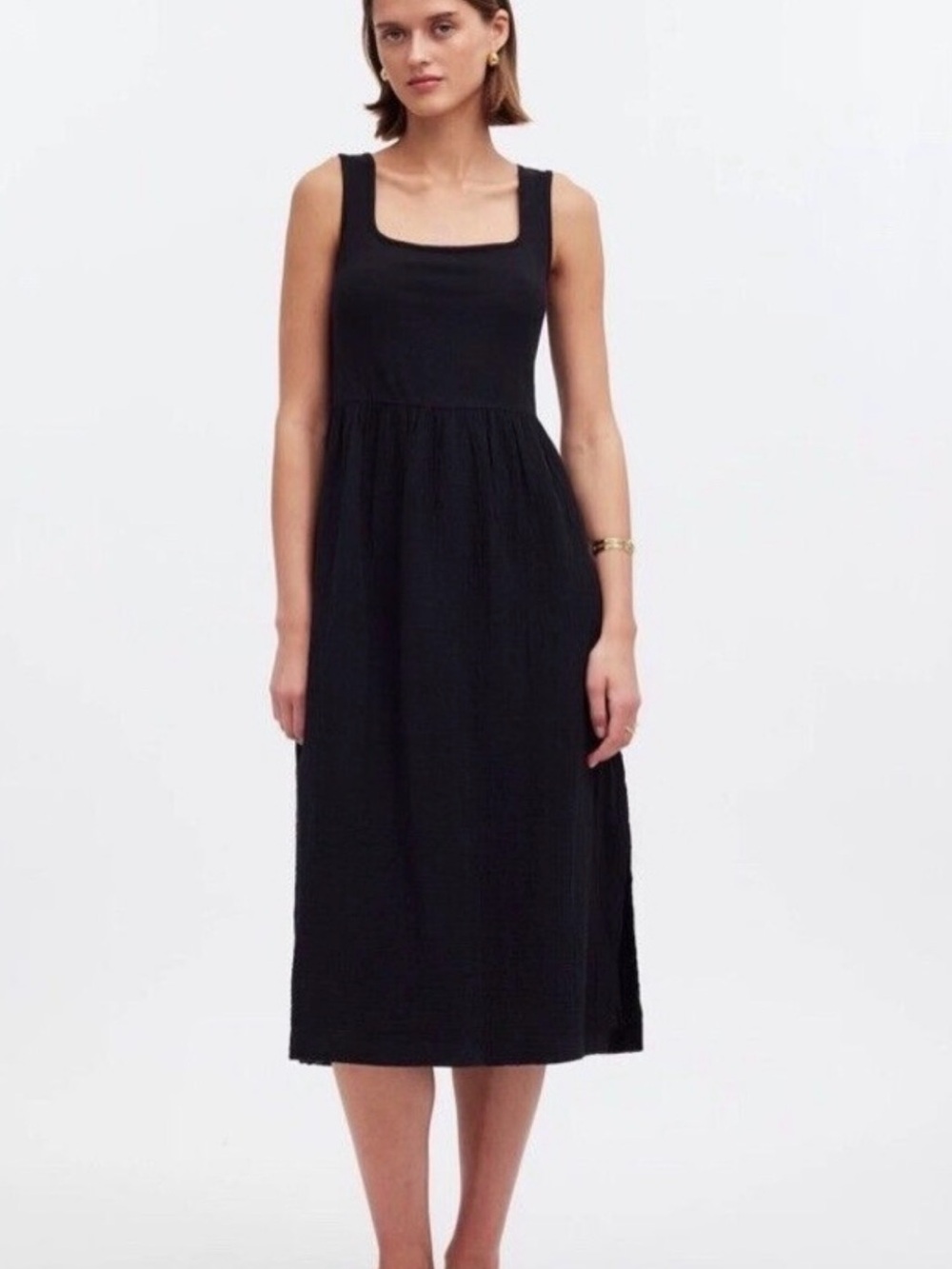 Madewell Classic Black Square-Neck Midi Dress